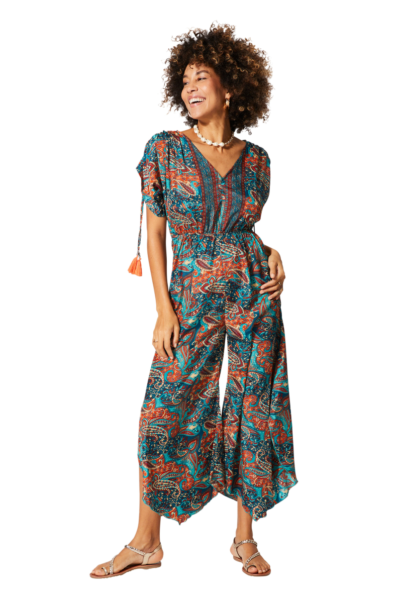 Combinaison D'été Femme Patchwork - Coupe Ample - Col En V - Jambes Larges - Style Décontracté - Pour Tous Les Jours